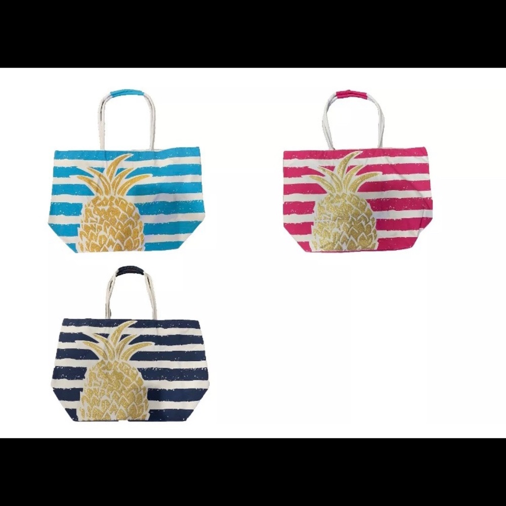 Large canvas pineapple stripe tote shoulder bag